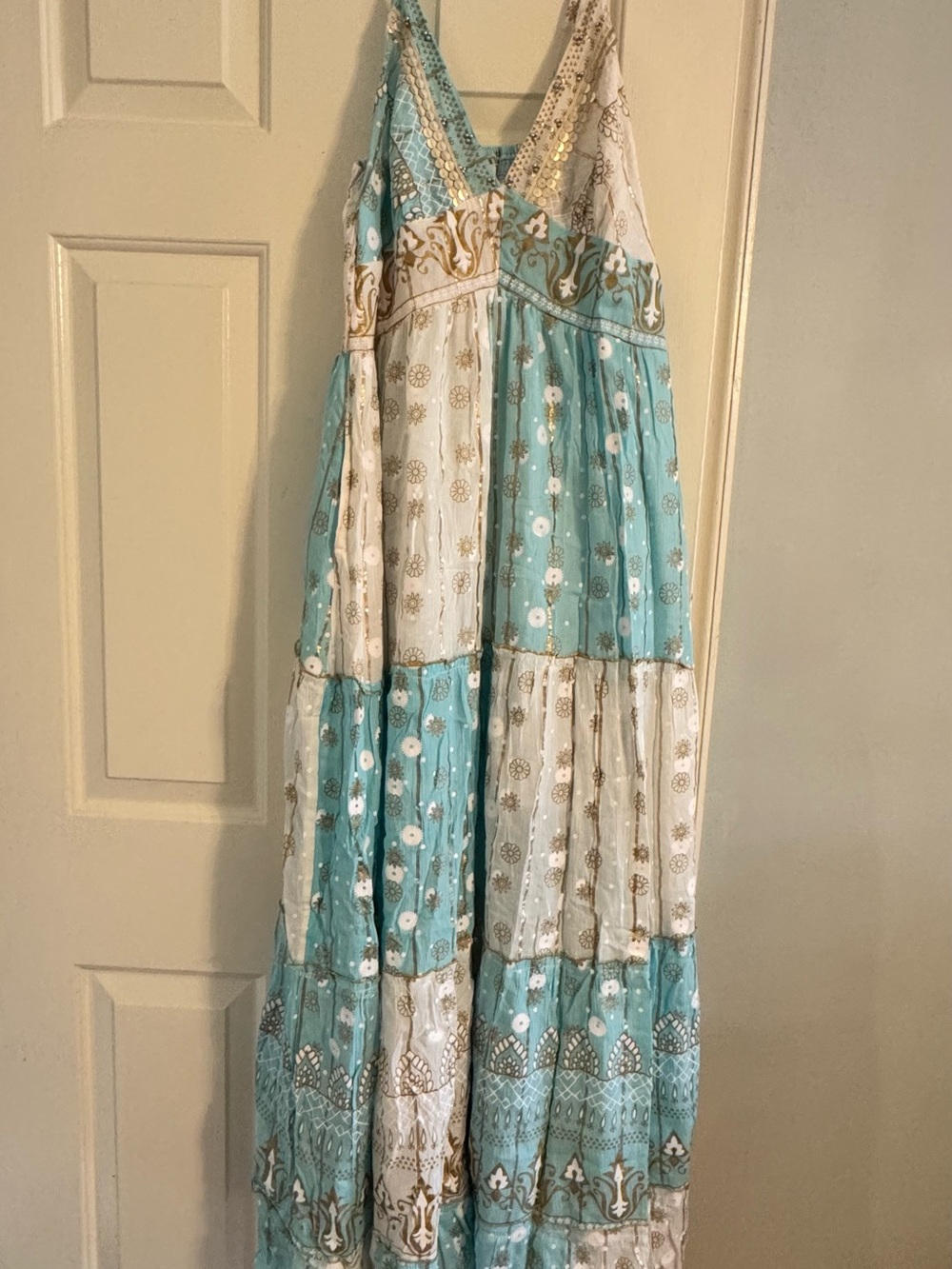 Ananta Boho Beach Sleeveless Maxi Dress Sequins & Beads Size L / XL NWT